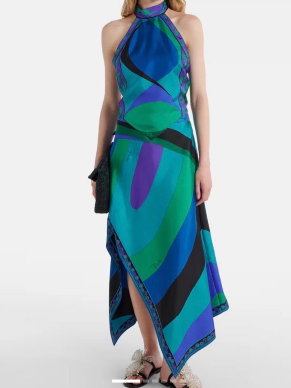 Pucci inspired backless 2-piece halter blue and green skirt set